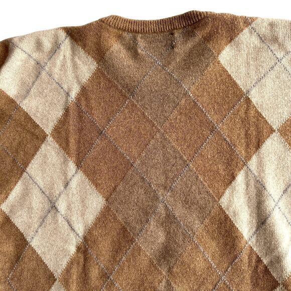 Alan Paine Great Britain 100% Cashmere Argyle Tan Crewneck Pullover Sweater L - Picture 3 of 9